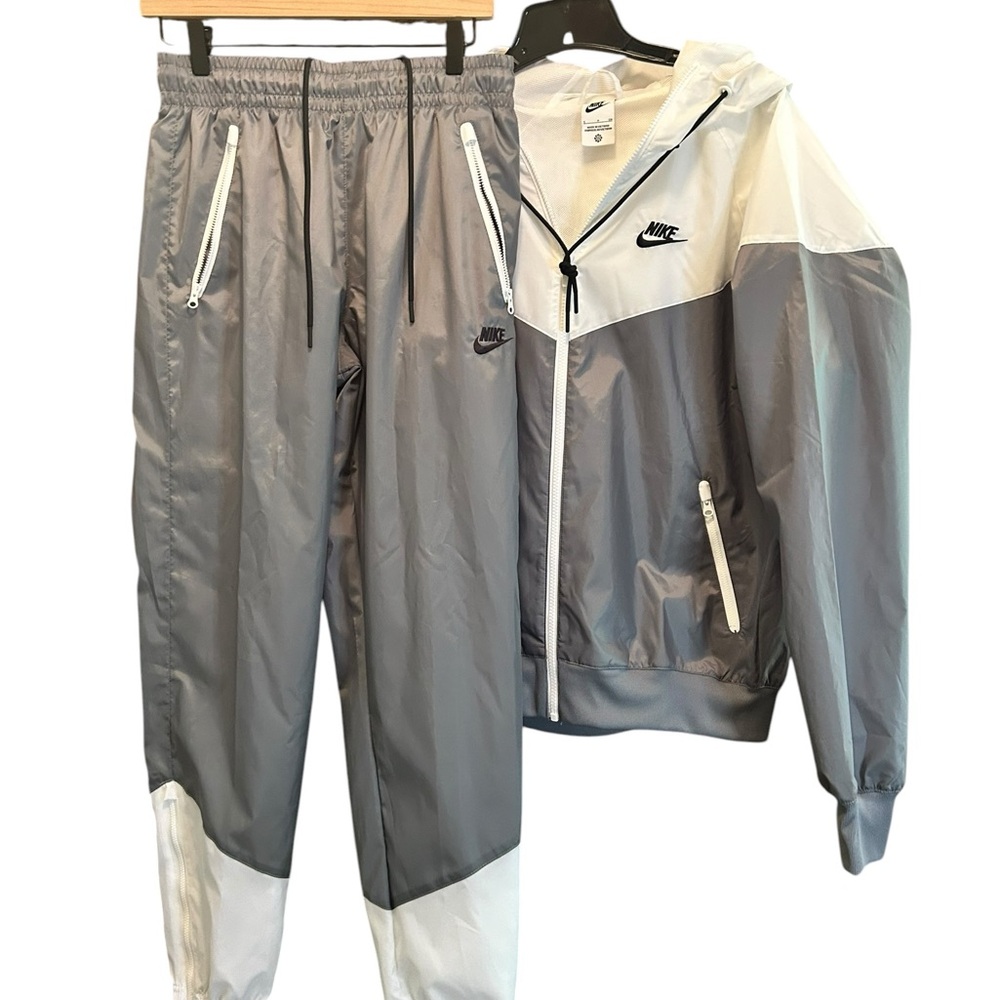 Nike Gray White Windbreaker Tracksuit Set Jacket Pants NEW - Picture 2 of 13